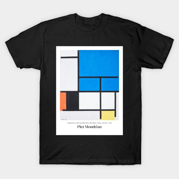 Composition with Large Blue Plane, Red, Black, Yellow, and Gray with text T-Shirt by MurellosArt